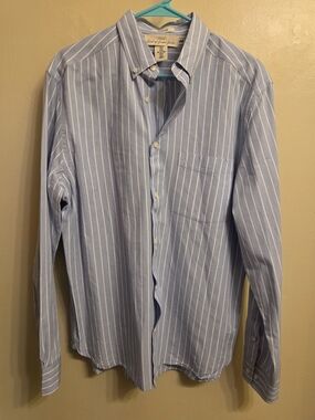 H&M L.O.G.G. Mens M Striped Button Up Shirt Blue White Cotton Classic Preppy Ivy